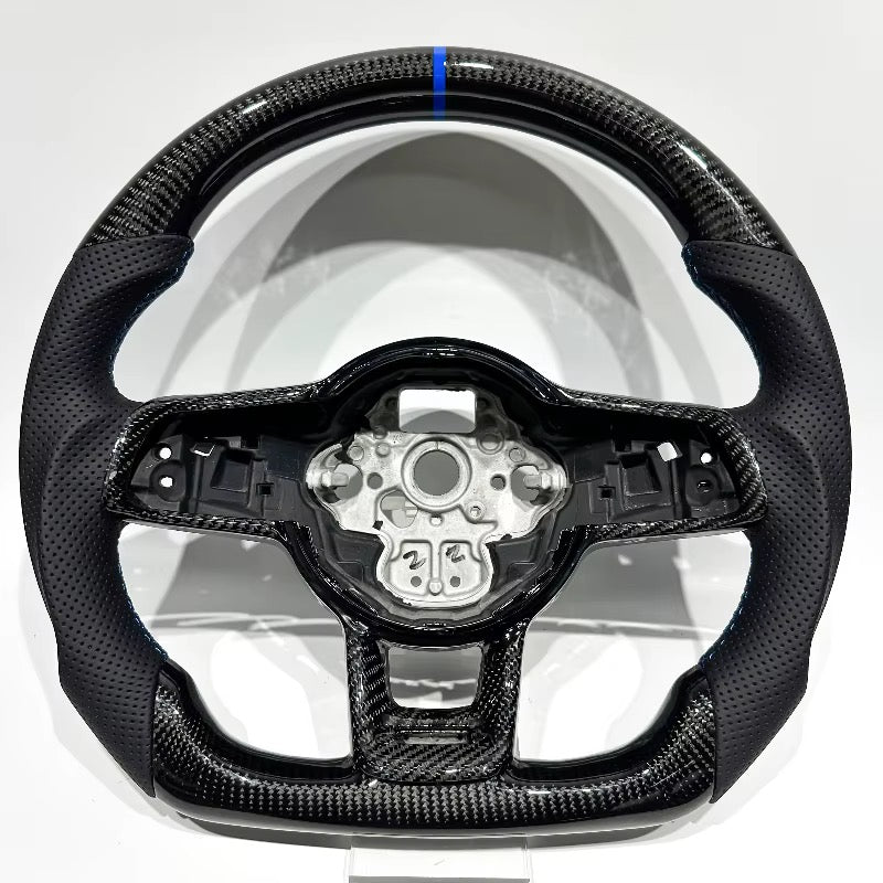 EN STOCK VW GTI Mk7-7.5 Volante de Fibra de Carbono/Cuero Perforado/Detalles Azules