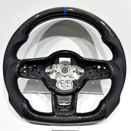 EN STOCK VW GTI Mk7-7.5 Volante de Fibra de Carbono/Cuero Perforado/Detalles Azules