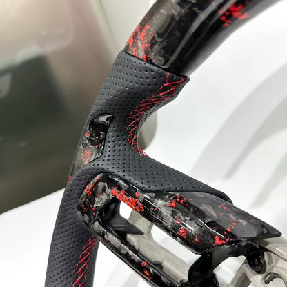 EN STOCK Volante Mustang S550 2015-2023 Fibra de Carbono forjada roja/Cuero perforado