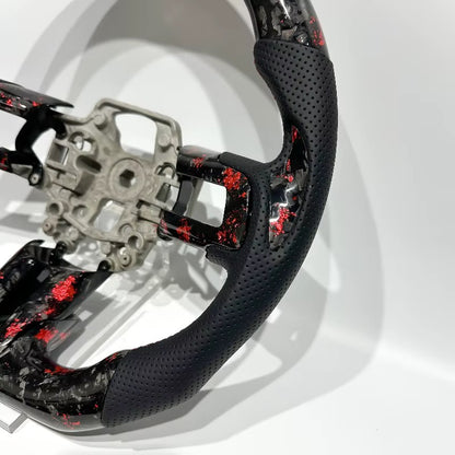 Volante Mustang S550 2015-2023 Fibra de Carbono forjada roja/Cuero perforado