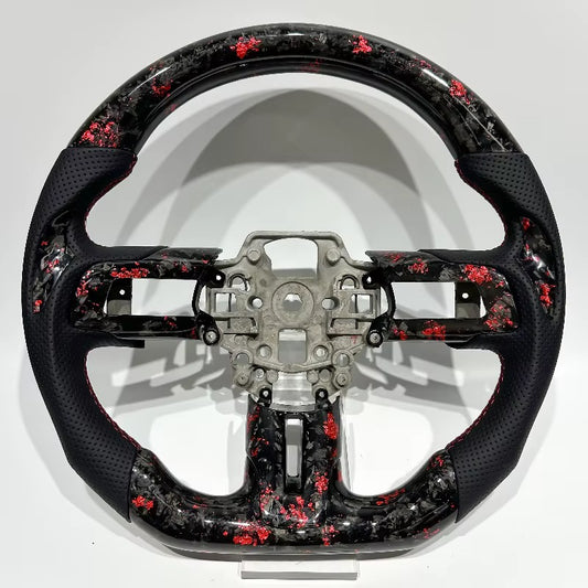 Volante Mustang S550 2015-2023 Fibra de Carbono forjada roja/Cuero perforado