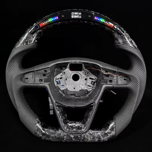 Volante SEAT/Cupra Ibiza, Leon, 2014-2020 Fibra Forjada/LEDs/Cuero perforado