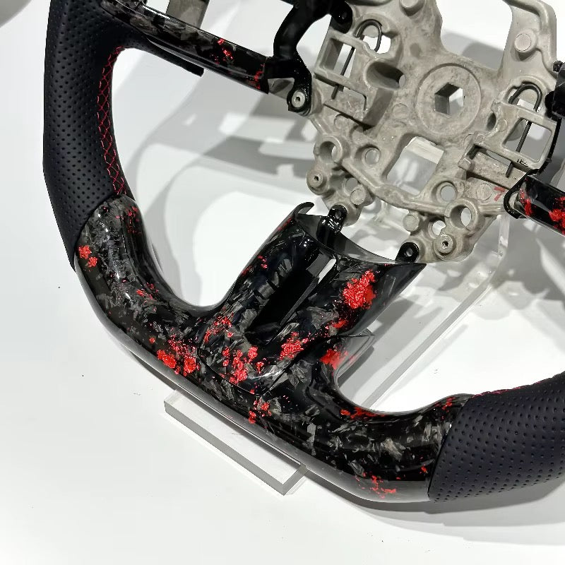 Volante Mustang S550 2015-2023 Fibra de Carbono forjada roja/Cuero perforado