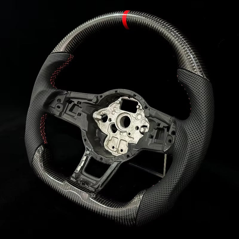 EN STOCK VW GTI Mk7-7.5 Volante de Fibra de Carbono/Cuero Perforado/Detalles rojos