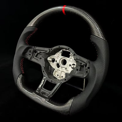 EN STOCK VW GTI Mk7-7.5 Volante de Fibra de Carbono/Cuero Perforado/Detalles rojos