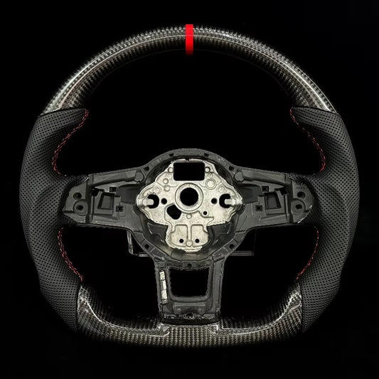 EN STOCK VW GTI Mk7-7.5 Volante de Fibra de Carbono/Cuero Perforado/Detalles rojos