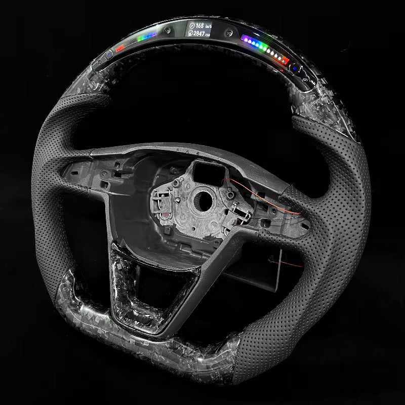 Volante SEAT/Cupra Ibiza, Leon, 2014-2020 Fibra Forjada/LEDs/Cuero perforado
