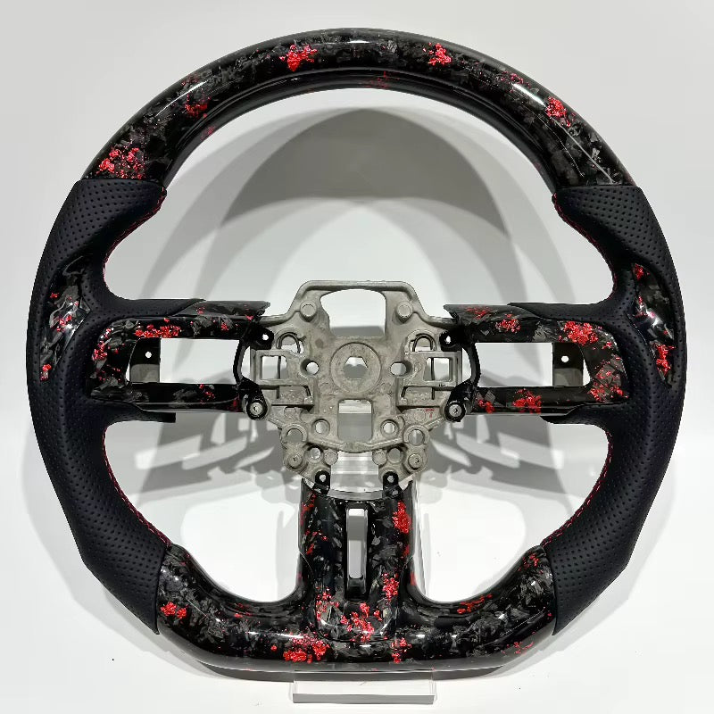 EN STOCK Volante Mustang S550 2015-2023 Fibra de Carbono forjada roja/Cuero perforado