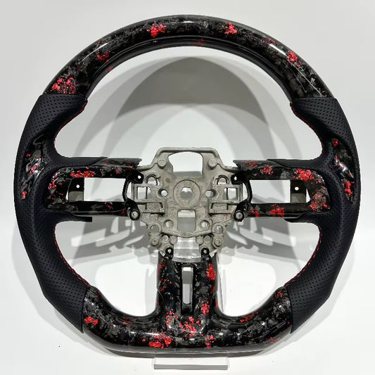 EN STOCK Volante Mustang S550 2015-2023 Fibra de Carbono forjada roja/Cuero perforado