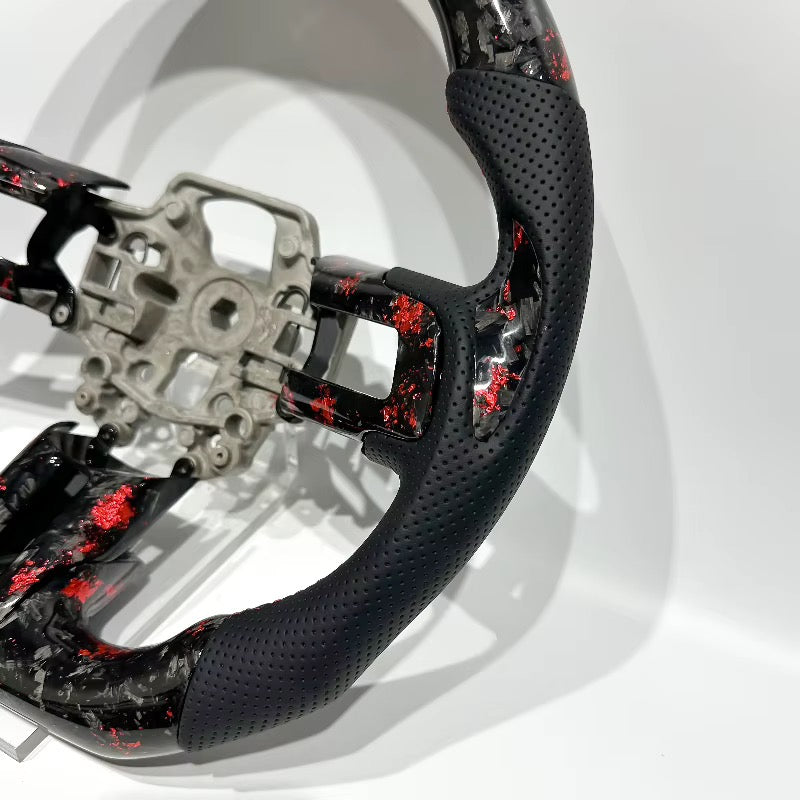 EN STOCK Volante Mustang S550 2015-2023 Fibra de Carbono forjada roja/Cuero perforado