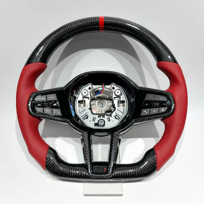 Volante BMW G20/G30/G80 2019-2026 Fibra de Carbono/Cuero Rojo
