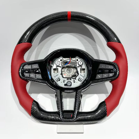 Volante BMW G20/G30/G80 2019-2026 Fibra de Carbono/Cuero Rojo