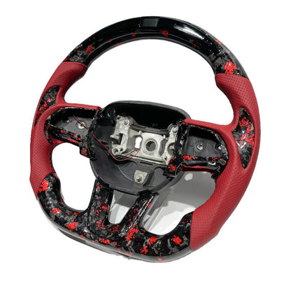 Volante RT/SRT 2014+ Fibra de carbono forjada/LED/Cuero perforado rojo
